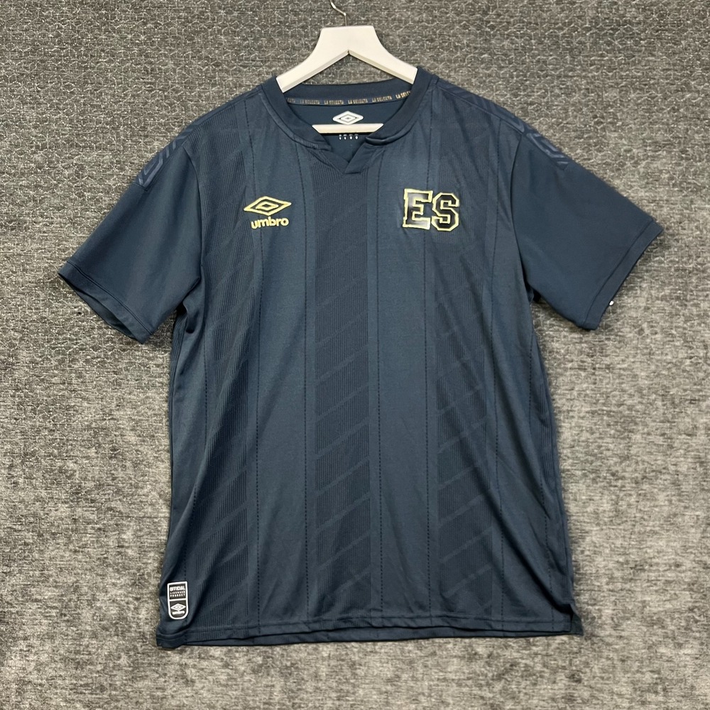 El Salvador National Team Soccer Jersey Umbro Men's Blue Gold Sports - Large